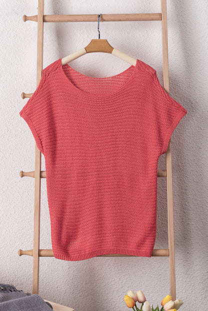 Red Clay Solid Loose Knit Short Dolman Sleeve Sweater