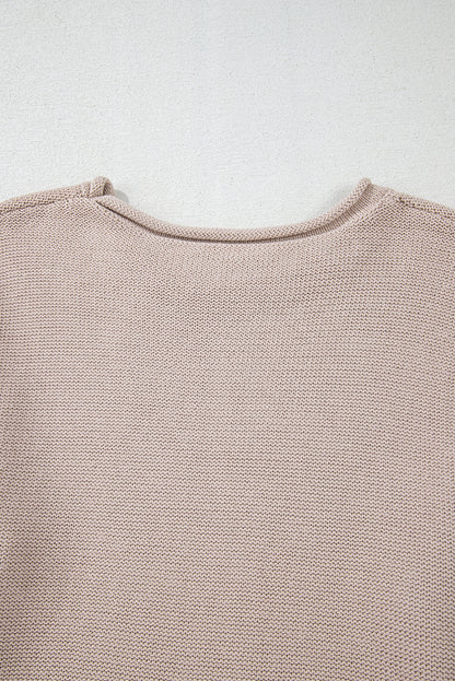 Simply Taupe Colorblock Exposed Seam Round Neck Sweater