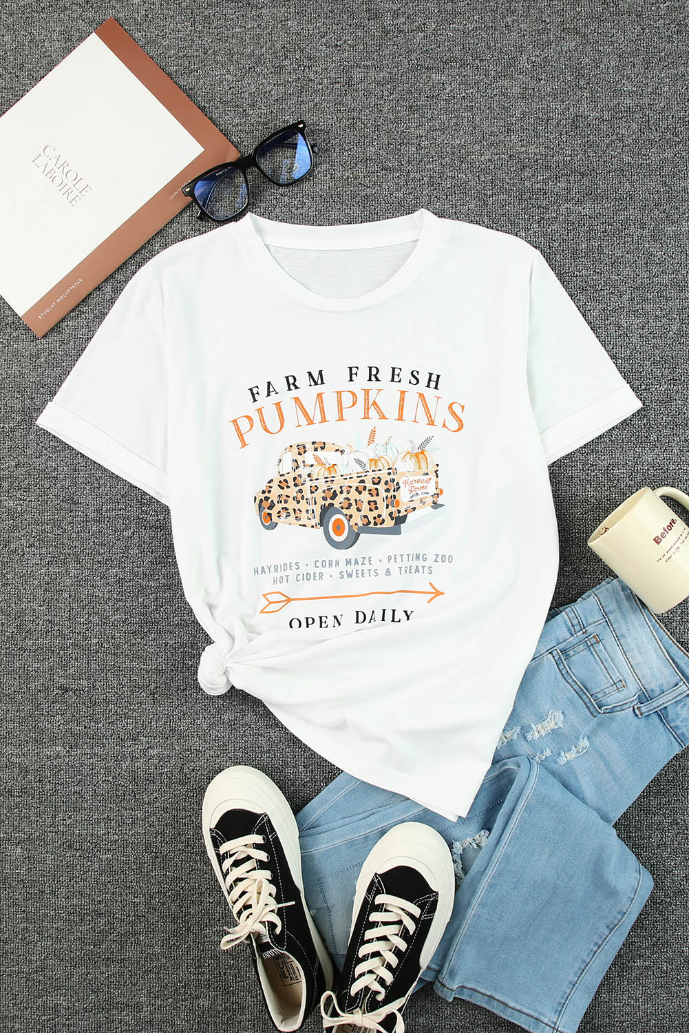 White Pumpkin Truck Graphic Short Sleeve Halloween T Shirt