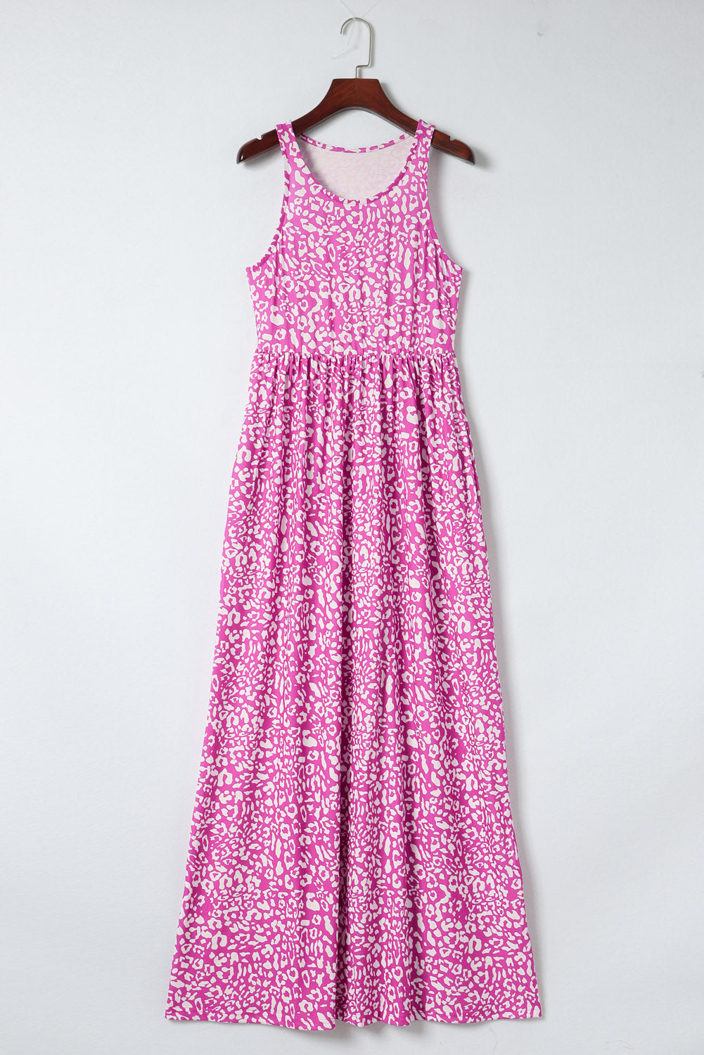 Rose Leopard Print Pocketed Sleeveless Maxi Dress