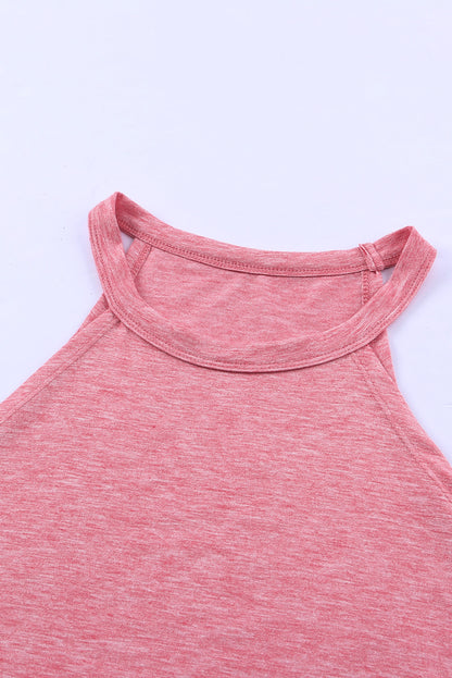 Pink Solid Color Crew Neck Tank Top