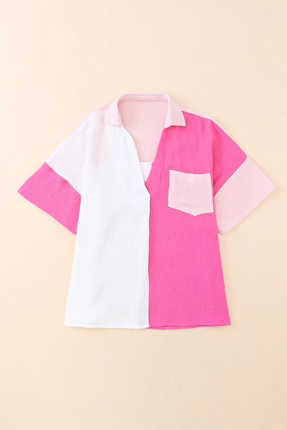 Rose Collared Neck Color Block Polo Shirt