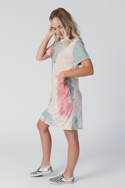 Multicolor Tie Dye Oversized Slit Tee Dress