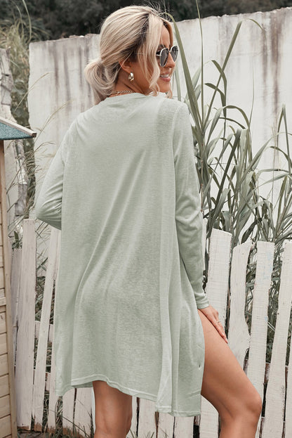 Grey Button Front Lightweight Long Cover Up