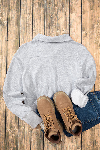 Light Grey Quarter Zip Stand Neck Kangaroo Pocket Sweatshirt