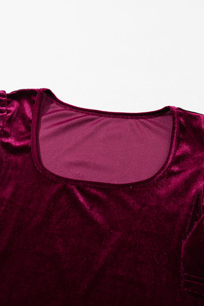 Burgundy Short Puff Sleeve Velvet Top