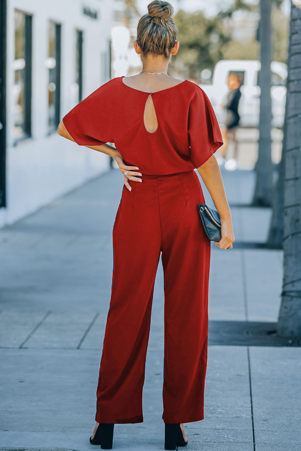 Fiery Red Belted Wide Leg Jumpsuit