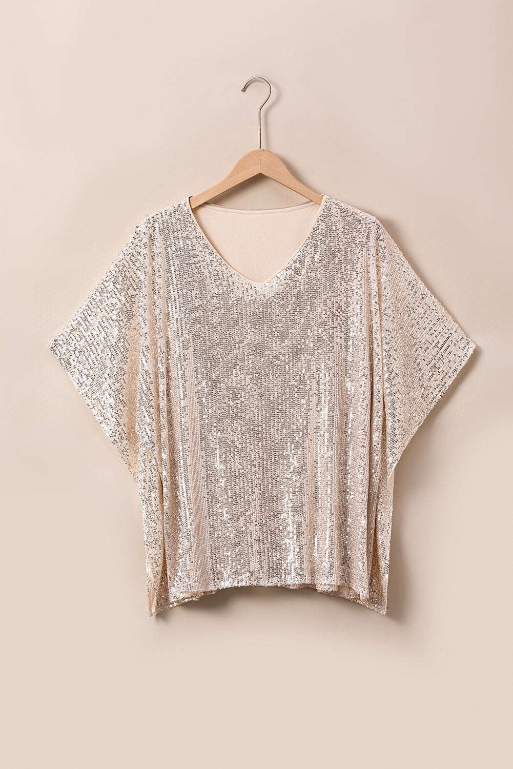 Apricot Plus Size Sequined V Neck Boxy Top