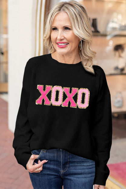 Black Holly Jolly Round Neck Casual Sweater