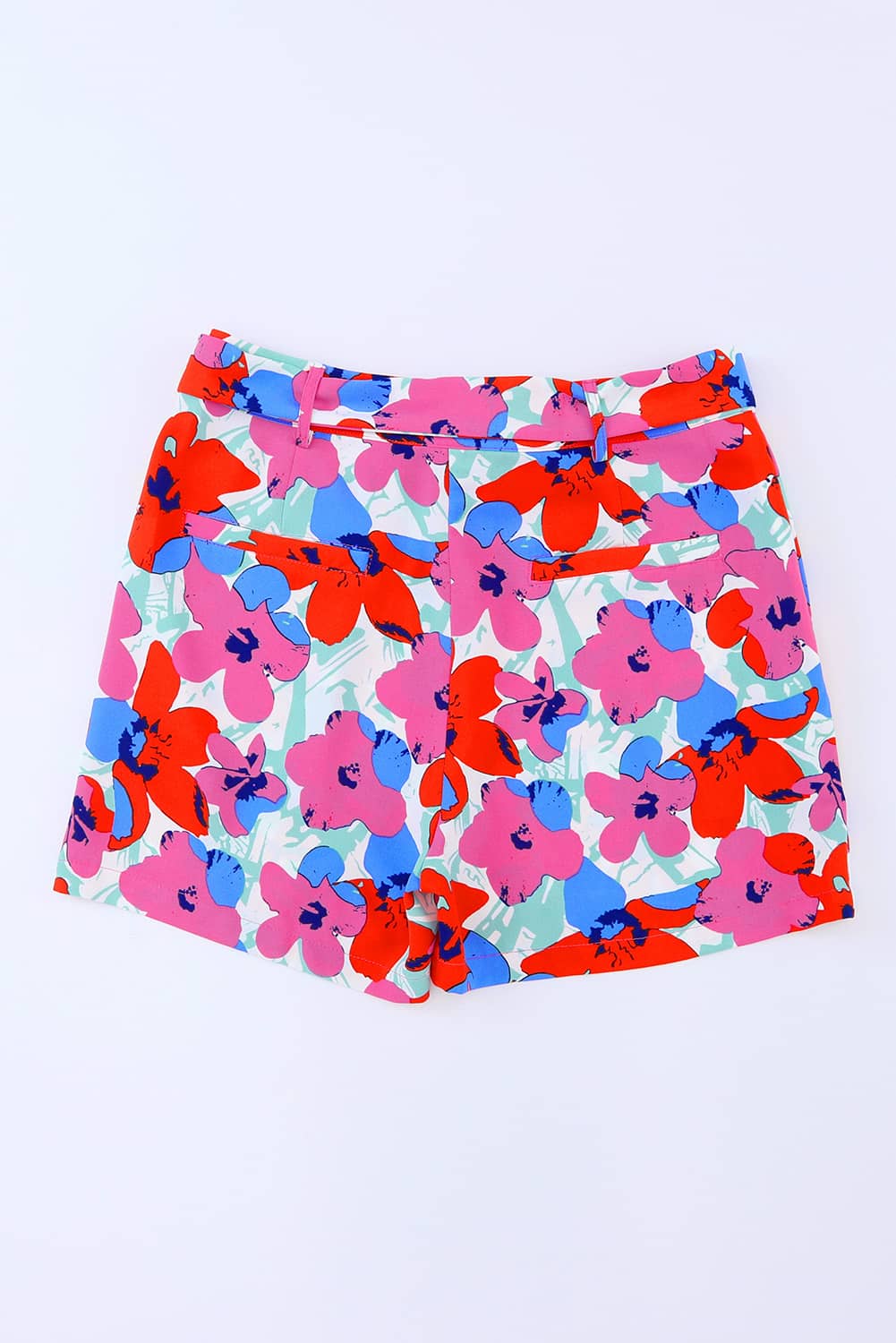 Rose Floral Print Belted Shorts