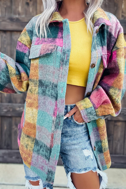 Multicolor Brushed Plaid Pocketed Oversize Shacket