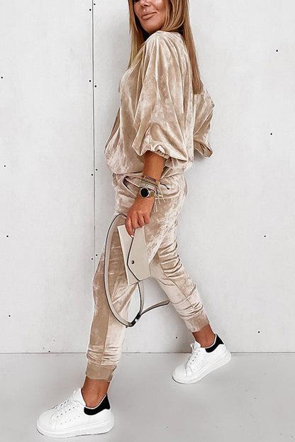 Parchment Velvet Zipped Top and Joggers Two Piece Set