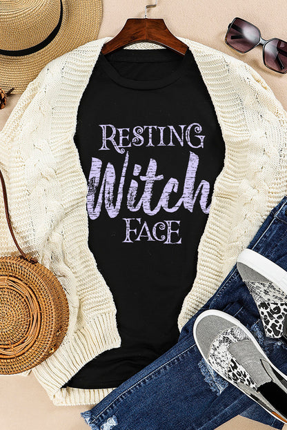 Black Witch Casual Letter Print Graphic Tee