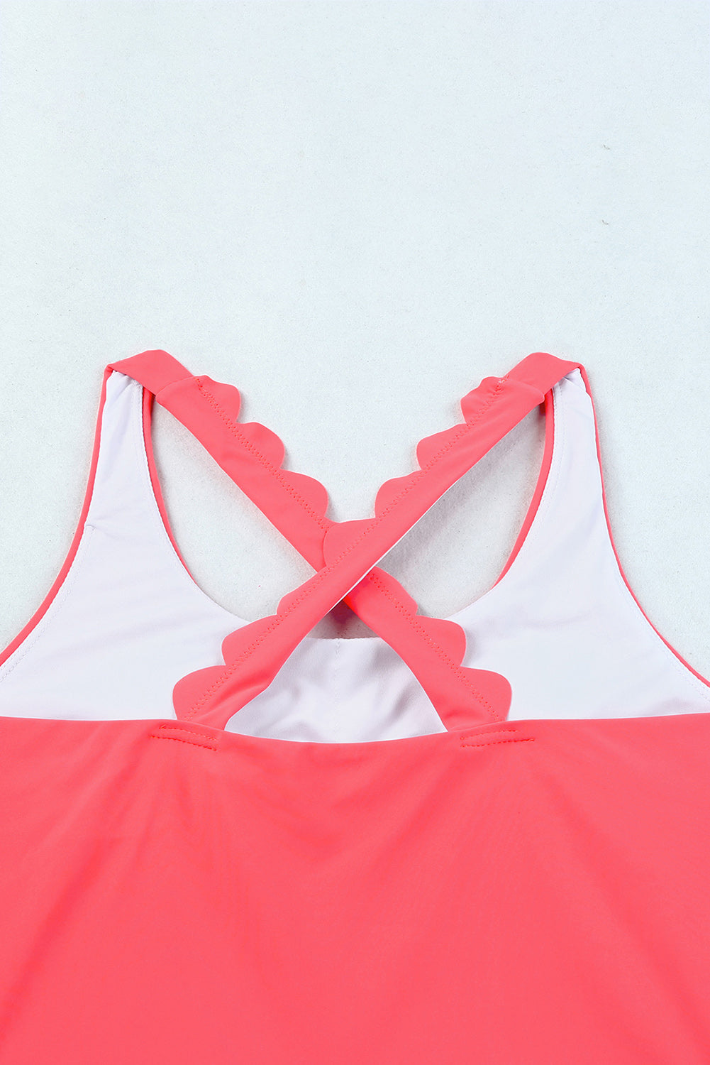 Pink Scalloped Sleeveless High Waisted Two Piece Swimsuit