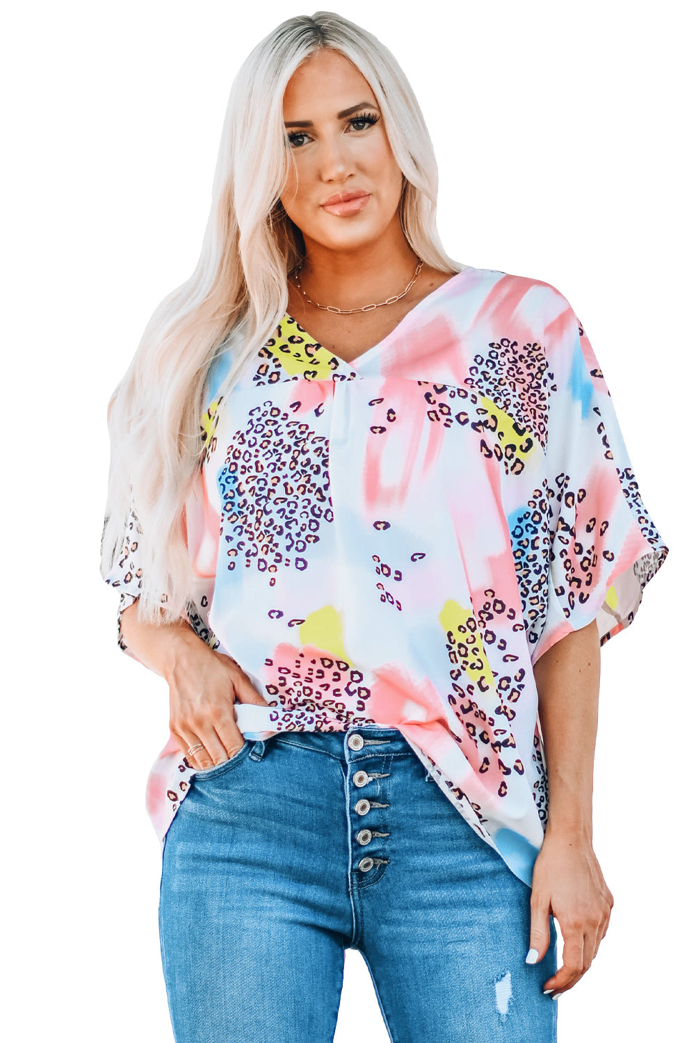 Animal Watercolor Mixed Print Loose Top