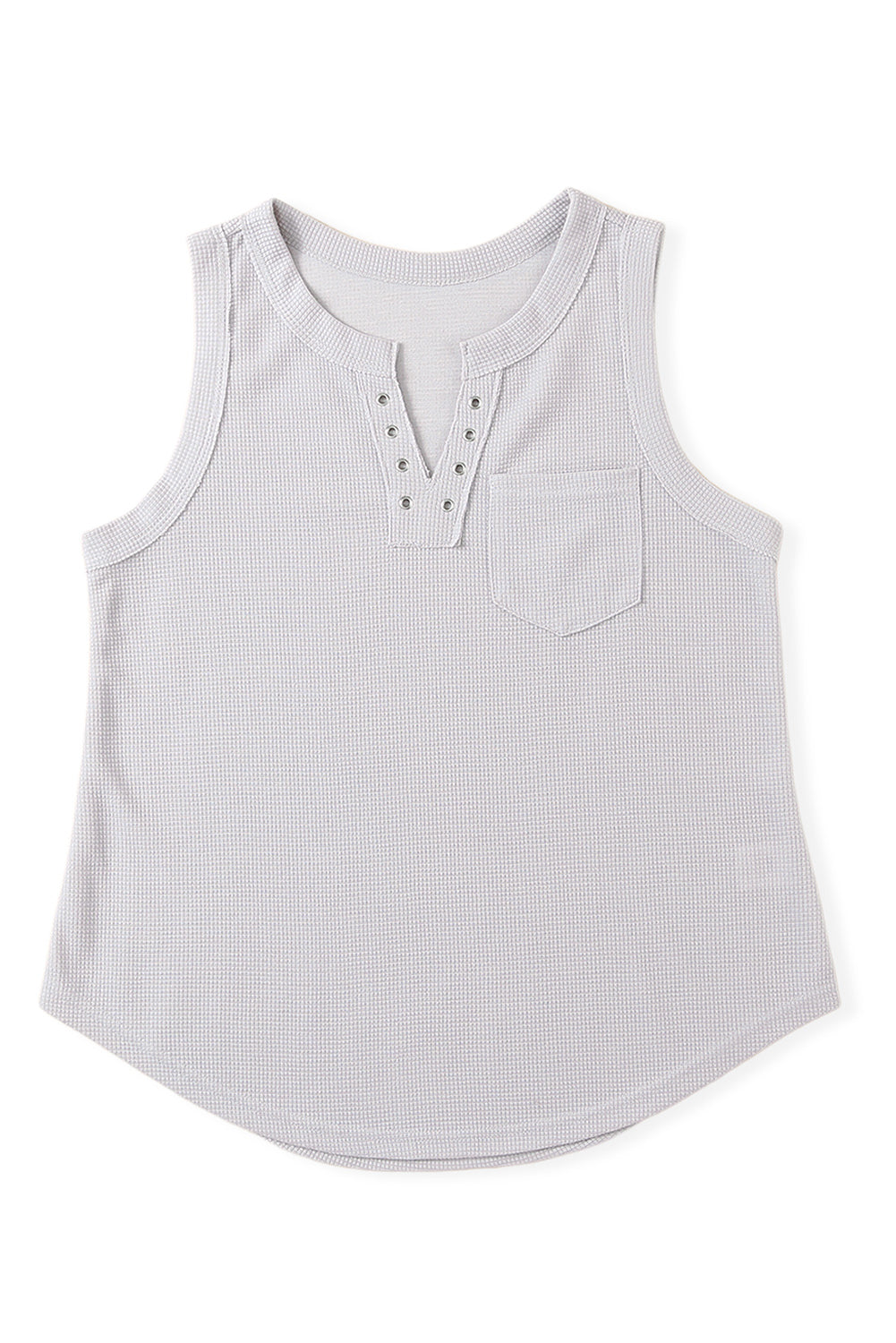 Gray Notched Neck Eyelet Thermal Knit Tank