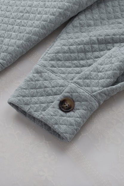 Gray Lattice Texture Retro Flap Pocket Button Quilted Shacket