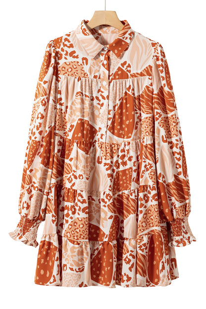 Brown Multi Pattern Swing Dress