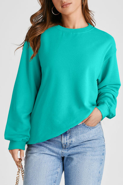 Aruba Blue Plain Drop Shoulder Crewneck Pullover Sweatshirt