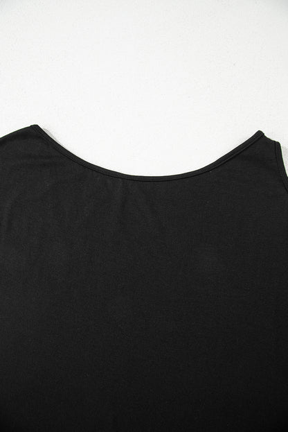 Black Solid Asymmetrical Neck Loose Casual T-Shirt