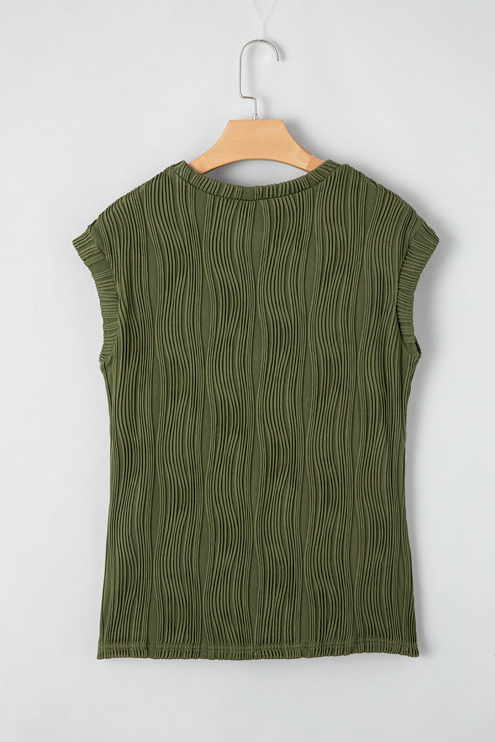 Jungle Green Wavy Texture Cap Sleeve Top