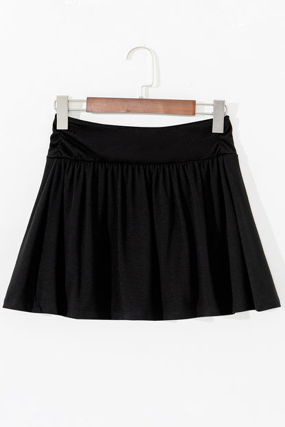 Black Wide Waistband Ruched Skort