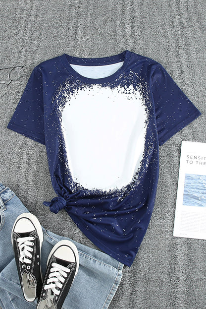 Navy Tie-dyed Round Neck Short Sleeve T-shirt