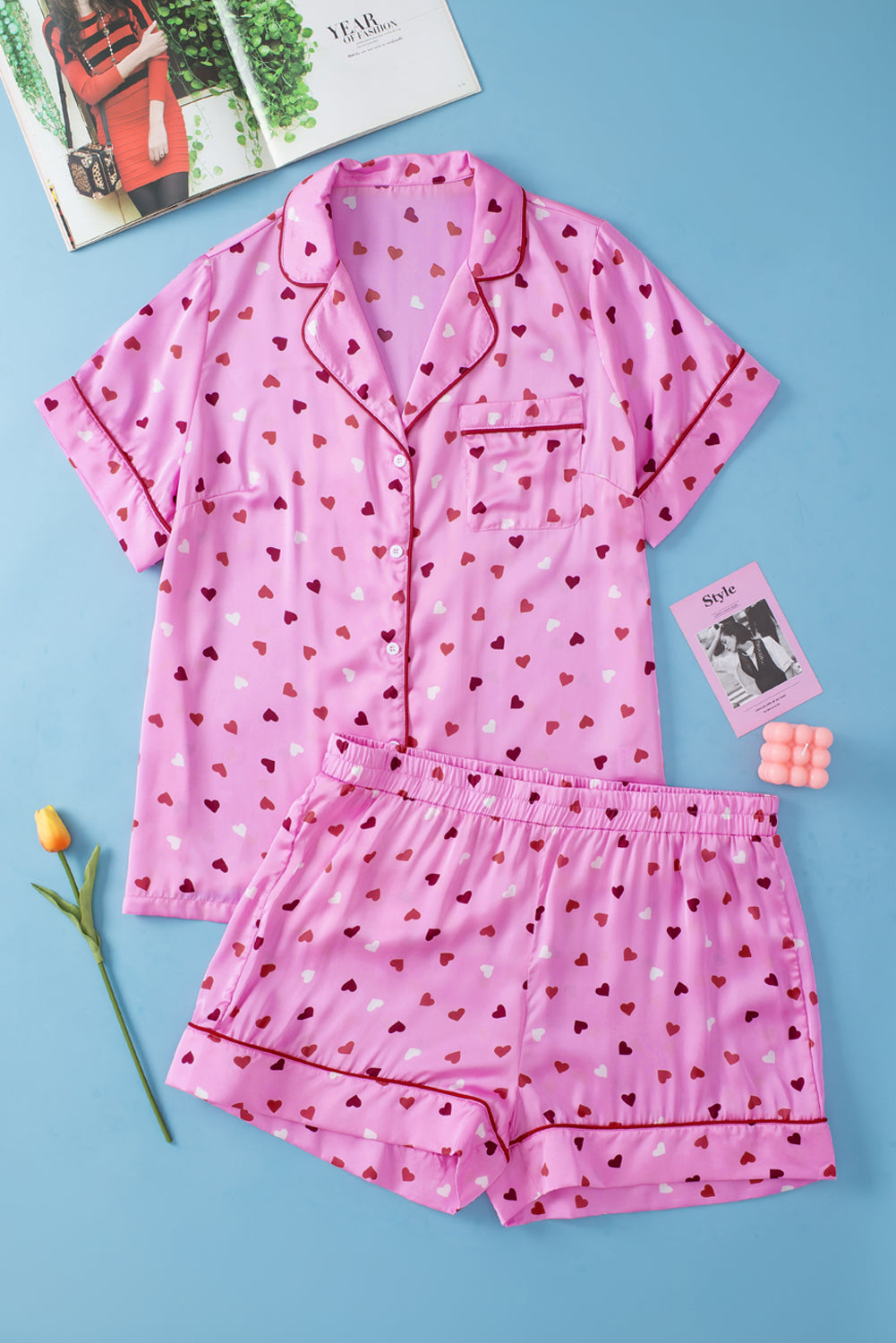 Pink Valentine Heart Shape Print Plus Size Sleepwear