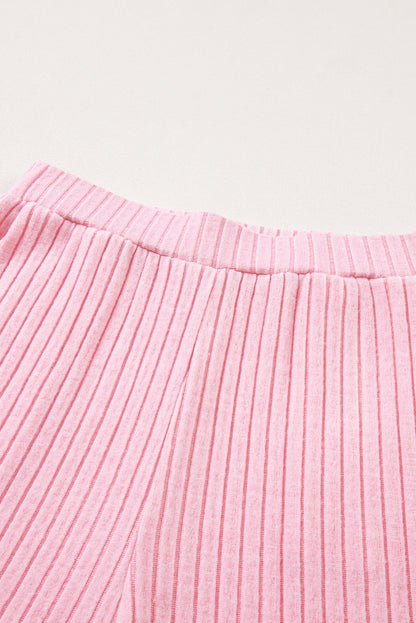 Light Pink Ribbed Knit V Neck Slouchy Two-piece Outfit