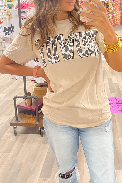 Khaki Animal Print HOWDY Letter Print Graphic Tee