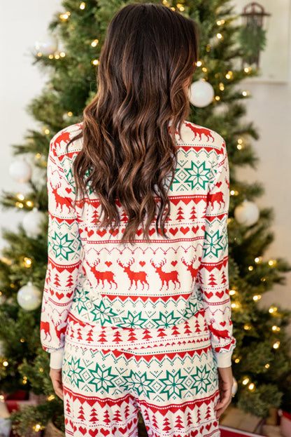 White Christmas Print Pullover and Pants Lounge Set