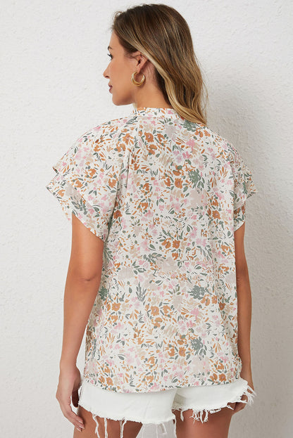 Multicolor Floral Mandarin Collar Top