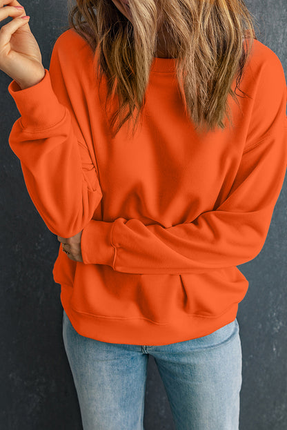 Orange Solid Classic Crewneck Pullover Sweatshirt