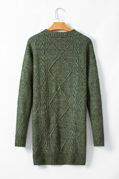 Mist Green Cable Knit Drop Shoulder Loose Fit Sweater Dress