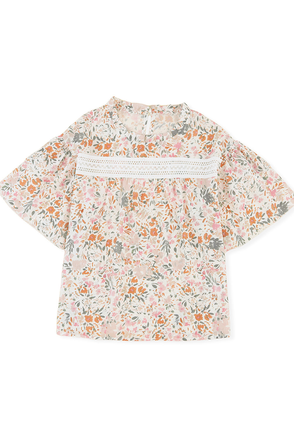 Multicolor Floral Print Wide Ruffle Sleeves Blouse