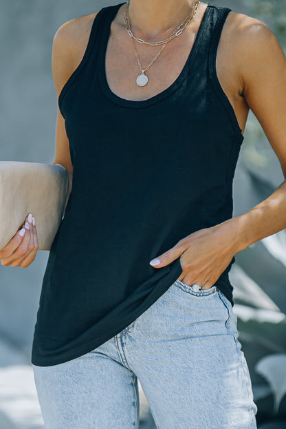 Black Scoop Neck Basic Solid Tank Top