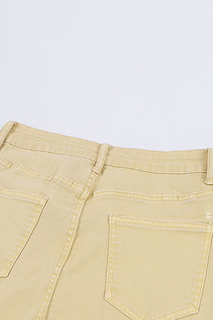 Khaki Raw Edge Mid Waist Flared Jeans