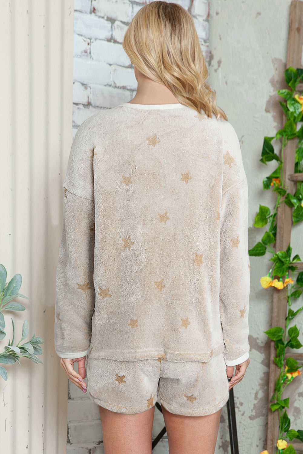 White Star Print Long Sleeve Top & Shorts Loungewear Set