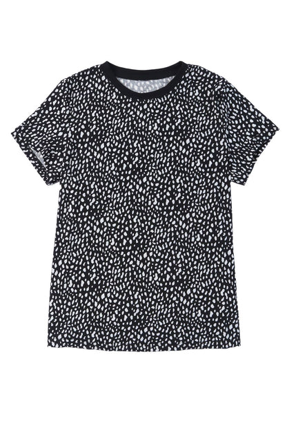 Black Cheetah Print O-neck Short Sleeve T Shirt