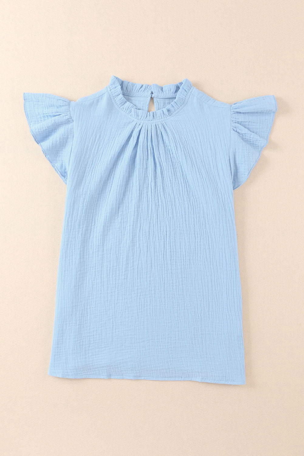 Sky Blue Flutter Sleeve Frilled Neck Textured Blouse