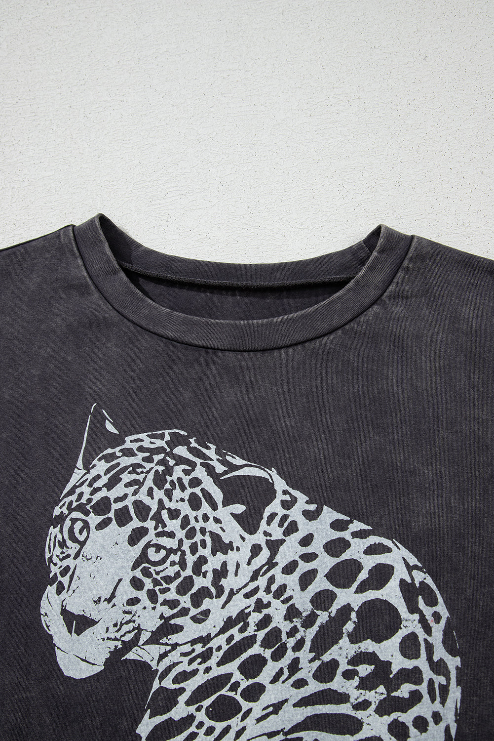 Medium Grey Vintage Cheetah Printed Mineral Wash Graphic Tee