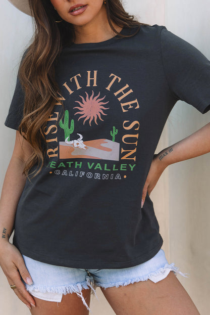 Dark Grey RISE WITH THE SUN Western Fashion Graphic Tee