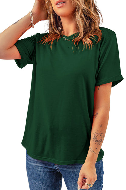 Green Casual Plain Crew Neck Tee