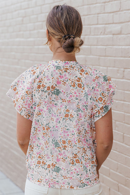 Multicolor Floral Mandarin Collar Top