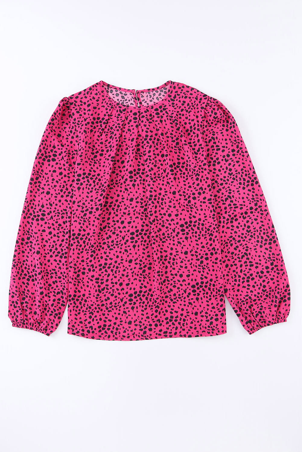 Rose Leopard Print Pleated Blouse with Keyhole