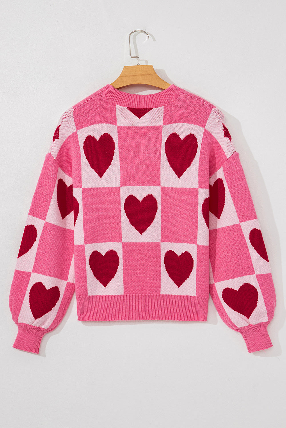 Pink Love Heart Checkered Valentine Crew Neck Sweater