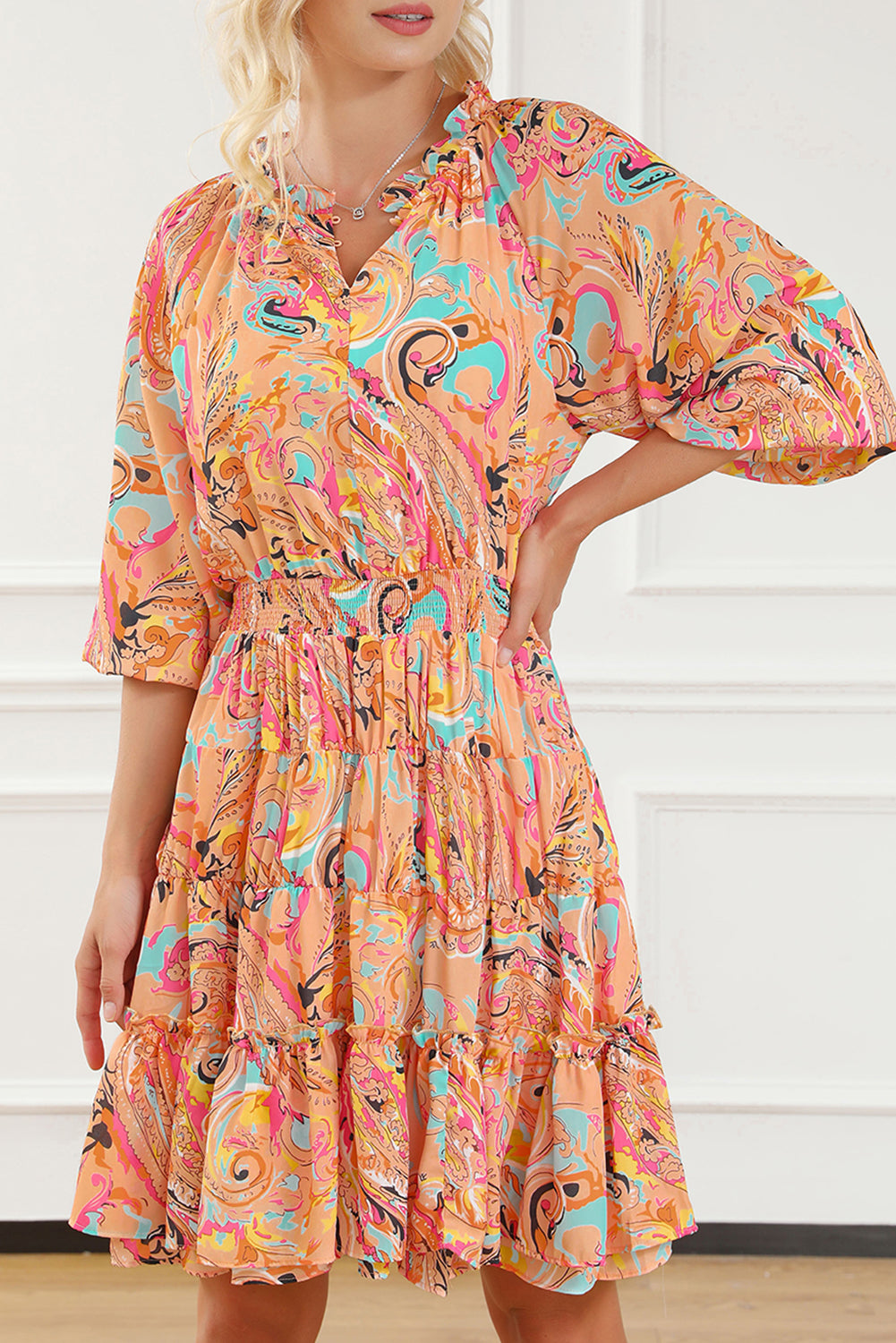 Multicolour Paisley Print Frilled Mini Dress