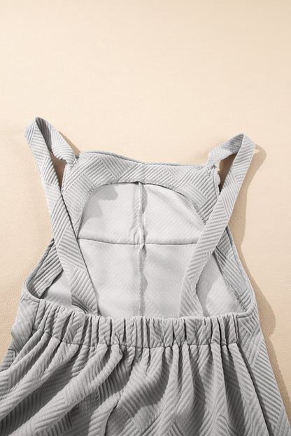 Light Grey Textured Self-Tie Strap Wide-Leg Overalls