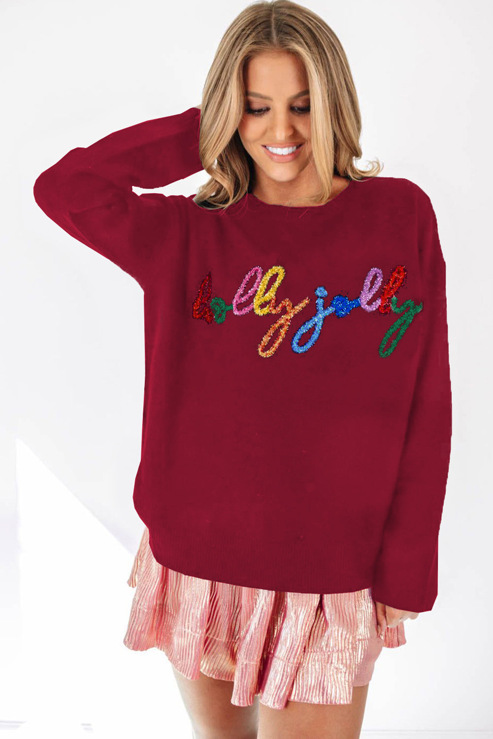 Black Holly Jolly Round Neck Casual Sweater