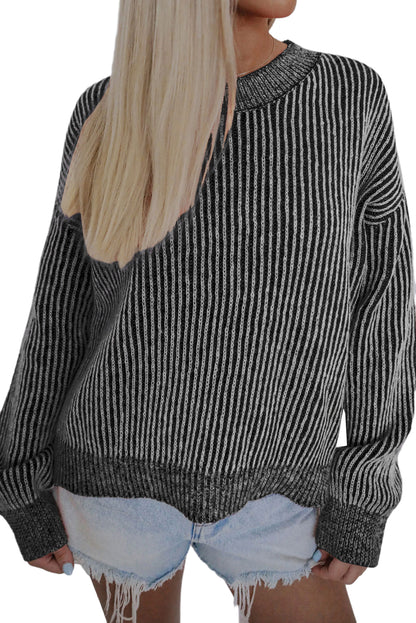 Red Casual Stripe Print Round Neck Sweater